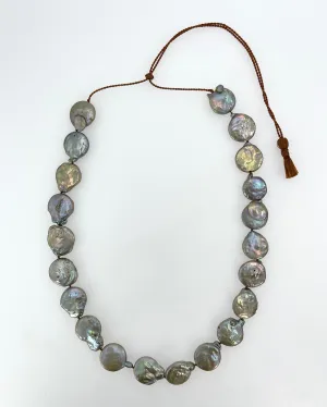 Lena Skadegard Grey Coin Pearl Tassel Necklace