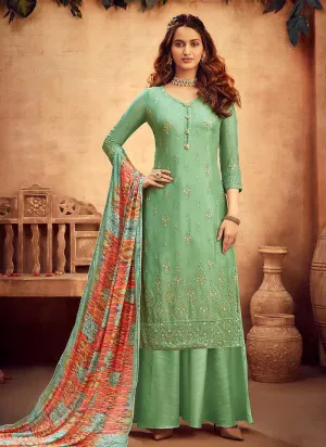 Light Green Embroidered Palazzo Style Suit