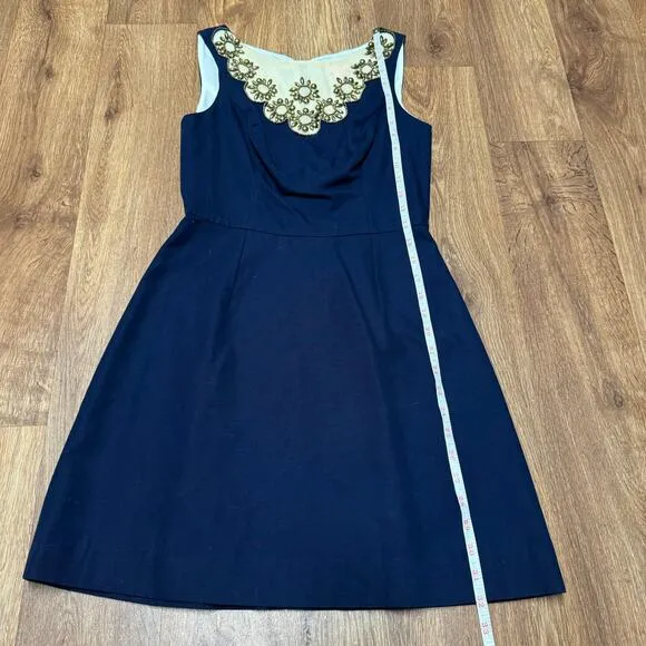 Lilly Pulitzer Wythe Navy Embellished Gold Beaded Shift Dress Size 00