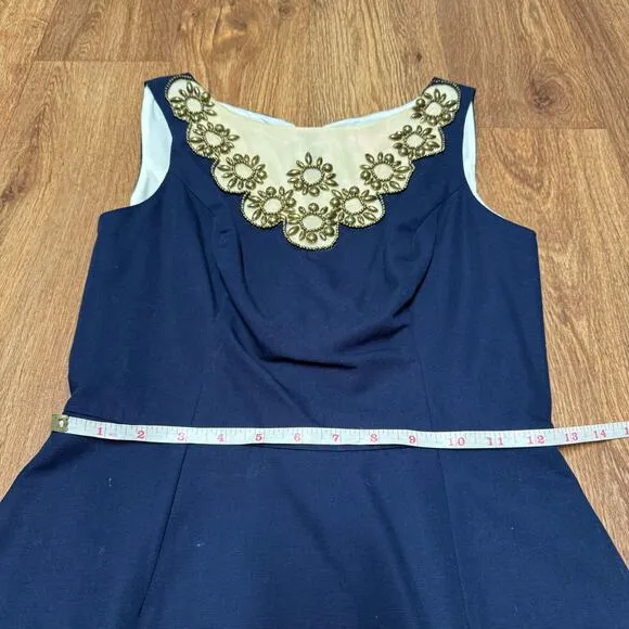 Lilly Pulitzer Wythe Navy Embellished Gold Beaded Shift Dress Size 00