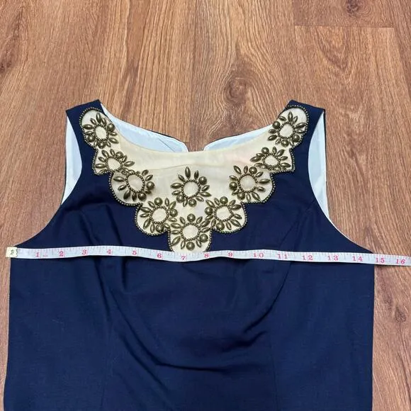 Lilly Pulitzer Wythe Navy Embellished Gold Beaded Shift Dress Size 00