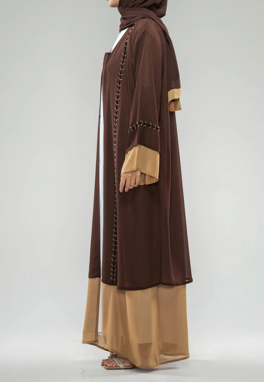 Lined Coffee & Toffee Embellished Open Abaya (Premium)
