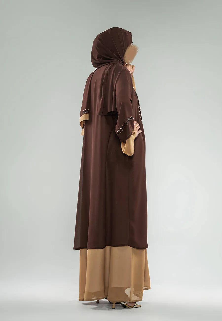 Lined Coffee & Toffee Embellished Open Abaya (Premium)