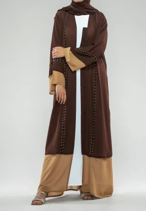 Lined Coffee & Toffee Embellished Open Abaya (Premium)