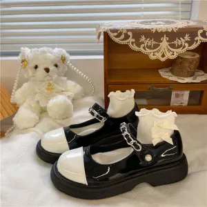 LOLITA BLACK WHITE CUTE LEATHER SHOES UB2754