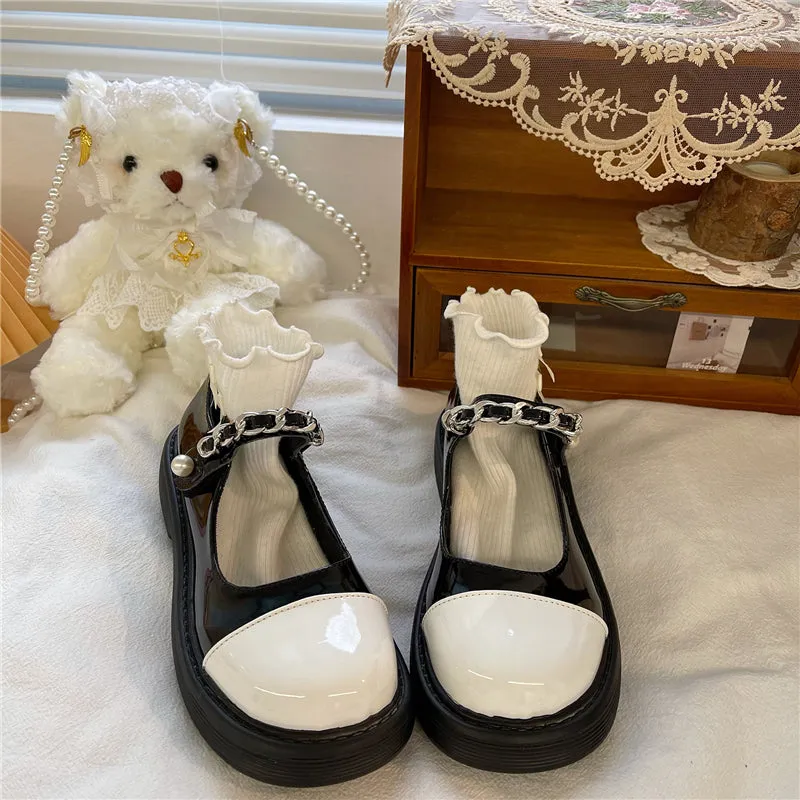 LOLITA BLACK WHITE CUTE LEATHER SHOES UB2754