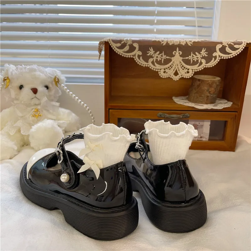 LOLITA BLACK WHITE CUTE LEATHER SHOES UB2754