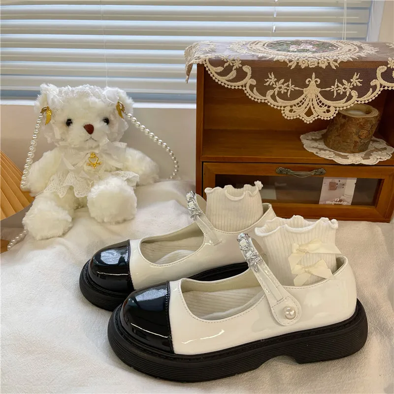 LOLITA BLACK WHITE CUTE LEATHER SHOES UB2754