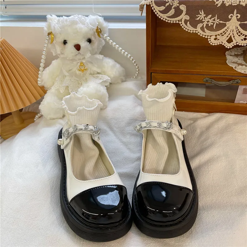 LOLITA BLACK WHITE CUTE LEATHER SHOES UB2754
