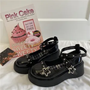 LOLITA STAR BUCKLE BLACK LEATHER SHOES UB2759