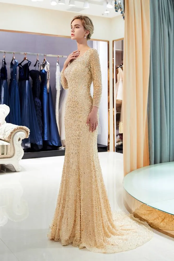Long Sleeves Sequined Open Back Mermaid Periwinkle Blue Evening Dress
