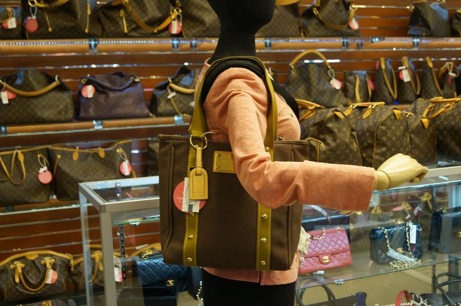 LOUIS VUITTON Dark Khaki Canvas Antigua Cabas MM Tote