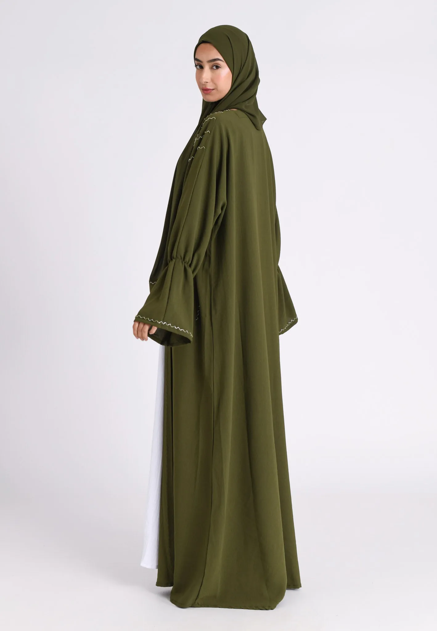 Luxury Khaki Kimono Open Abaya Set (Premium)