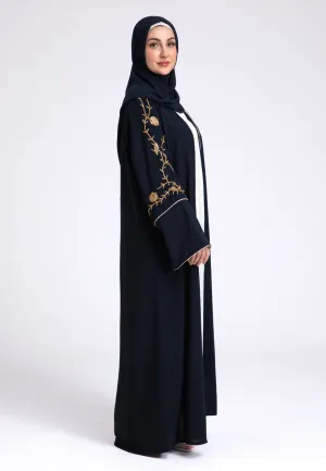 Luxury Midnight Navy Embellished Open Abaya (Premium)