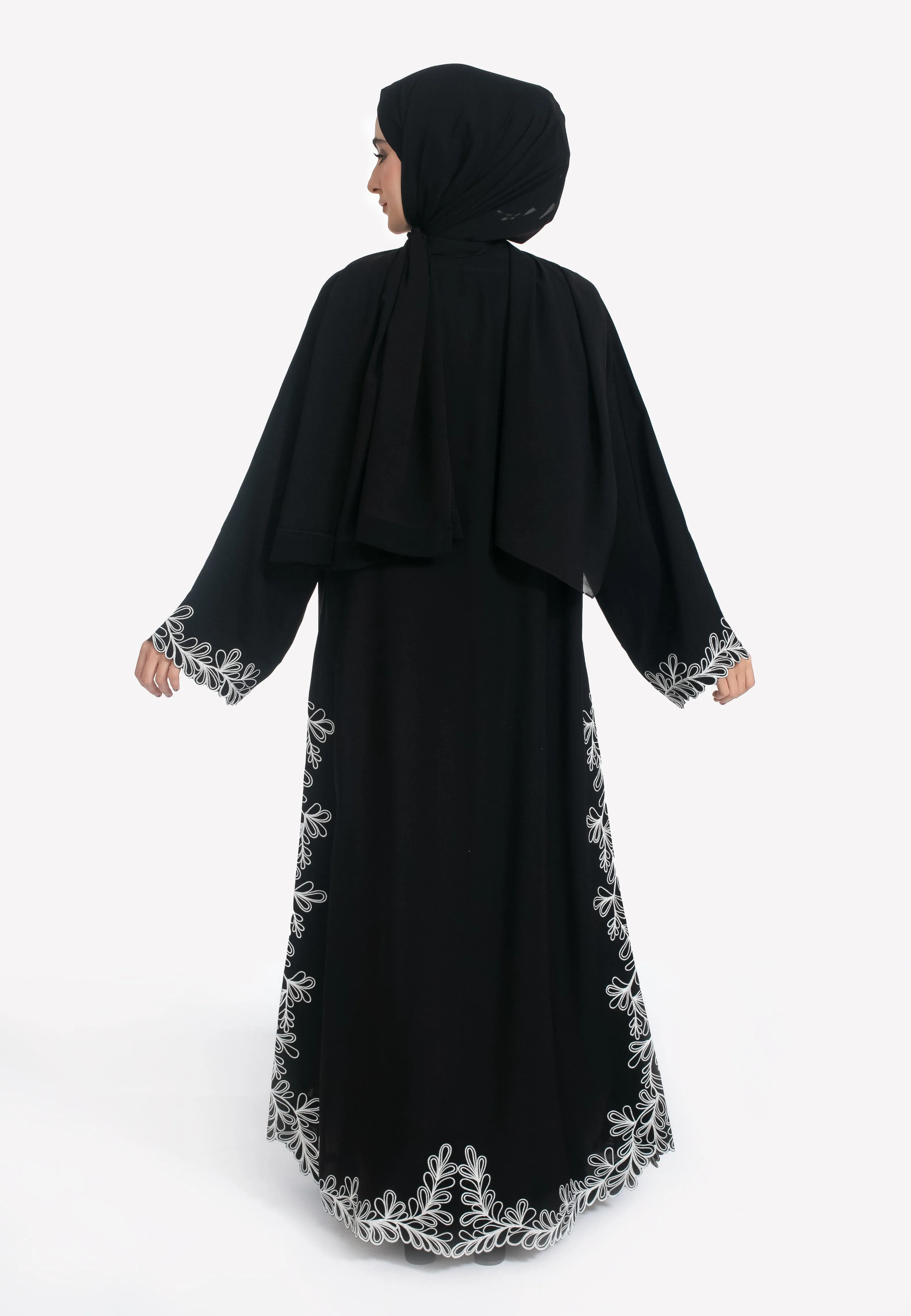 Luxury Noir Khaleeji Embroidered Open Abaya