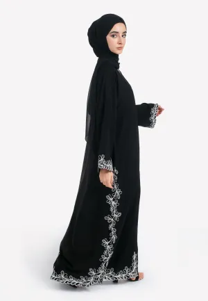 Luxury Noir Khaleeji Embroidered Open Abaya