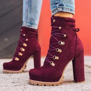 Lydiashoes Suede Chunky Heel Ankle Boots