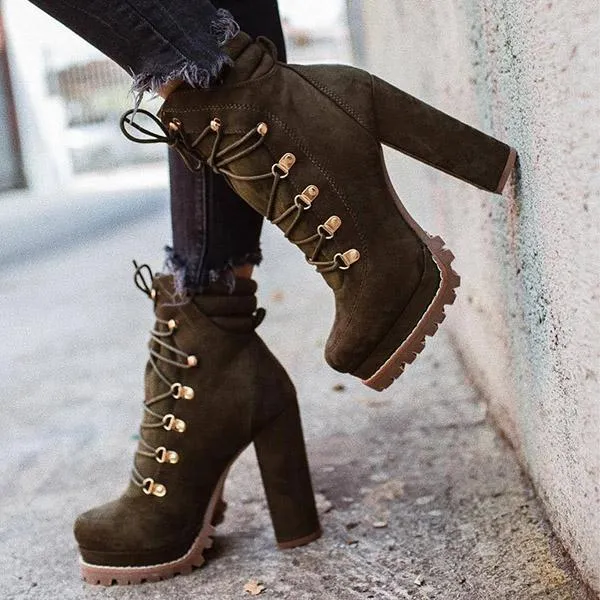 Lydiashoes Suede Chunky Heel Ankle Boots