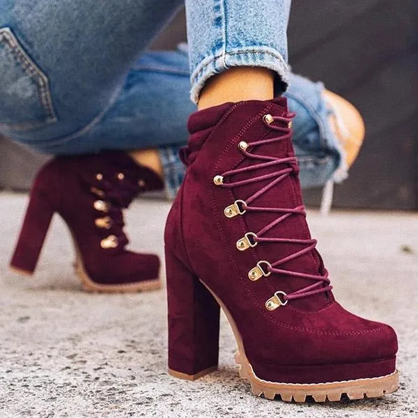 Lydiashoes Suede Chunky Heel Ankle Boots