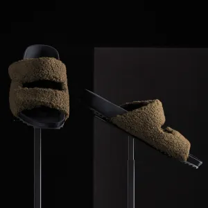 Men's Double Strap Shearling Slide - Olive