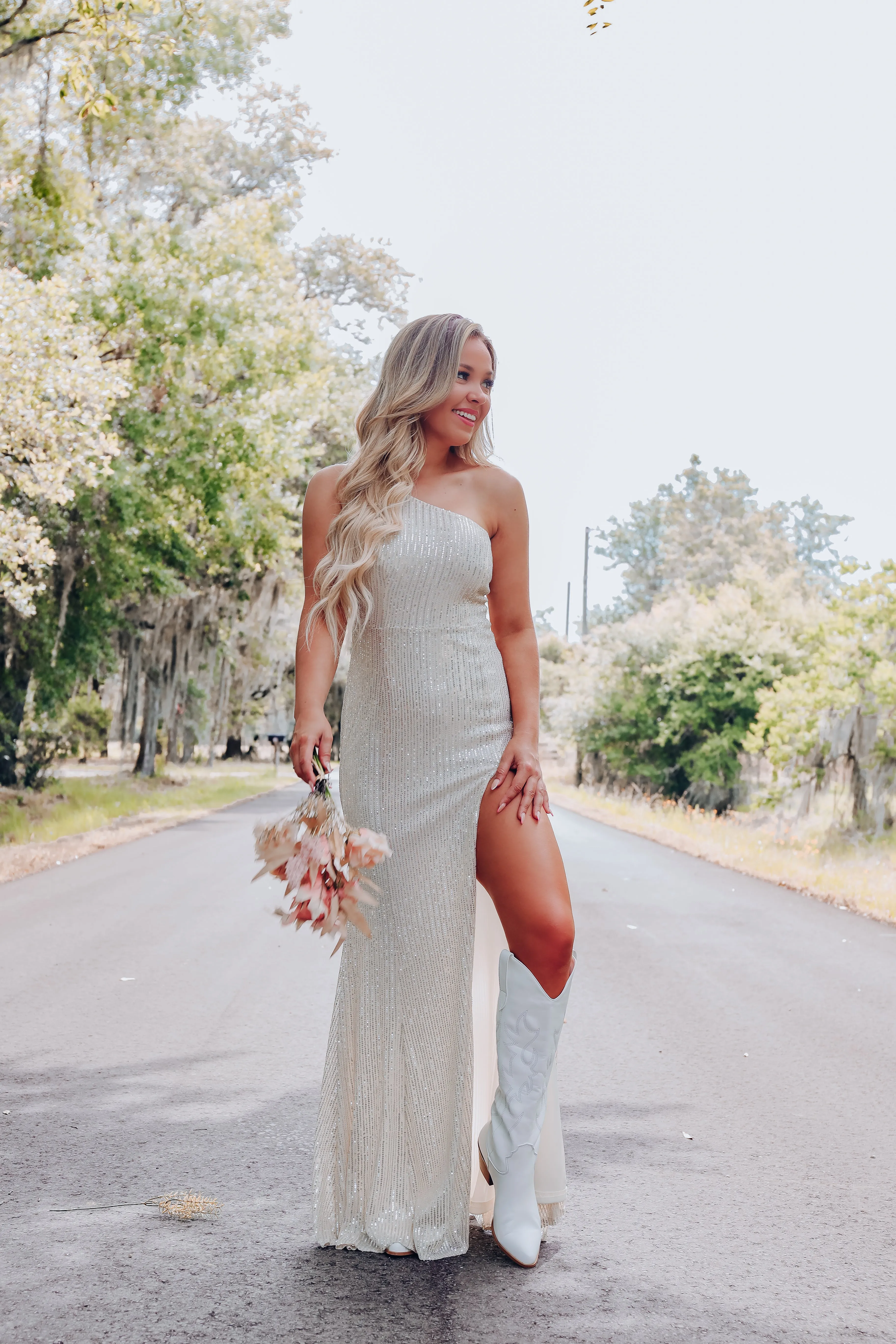Mesmerizing Moments One-Shoulder Sequin Maxi Dress