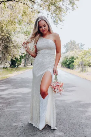 Mesmerizing Moments One-Shoulder Sequin Maxi Dress