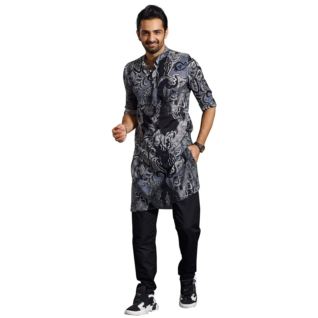 Midnight Ash Black Plain Kurta