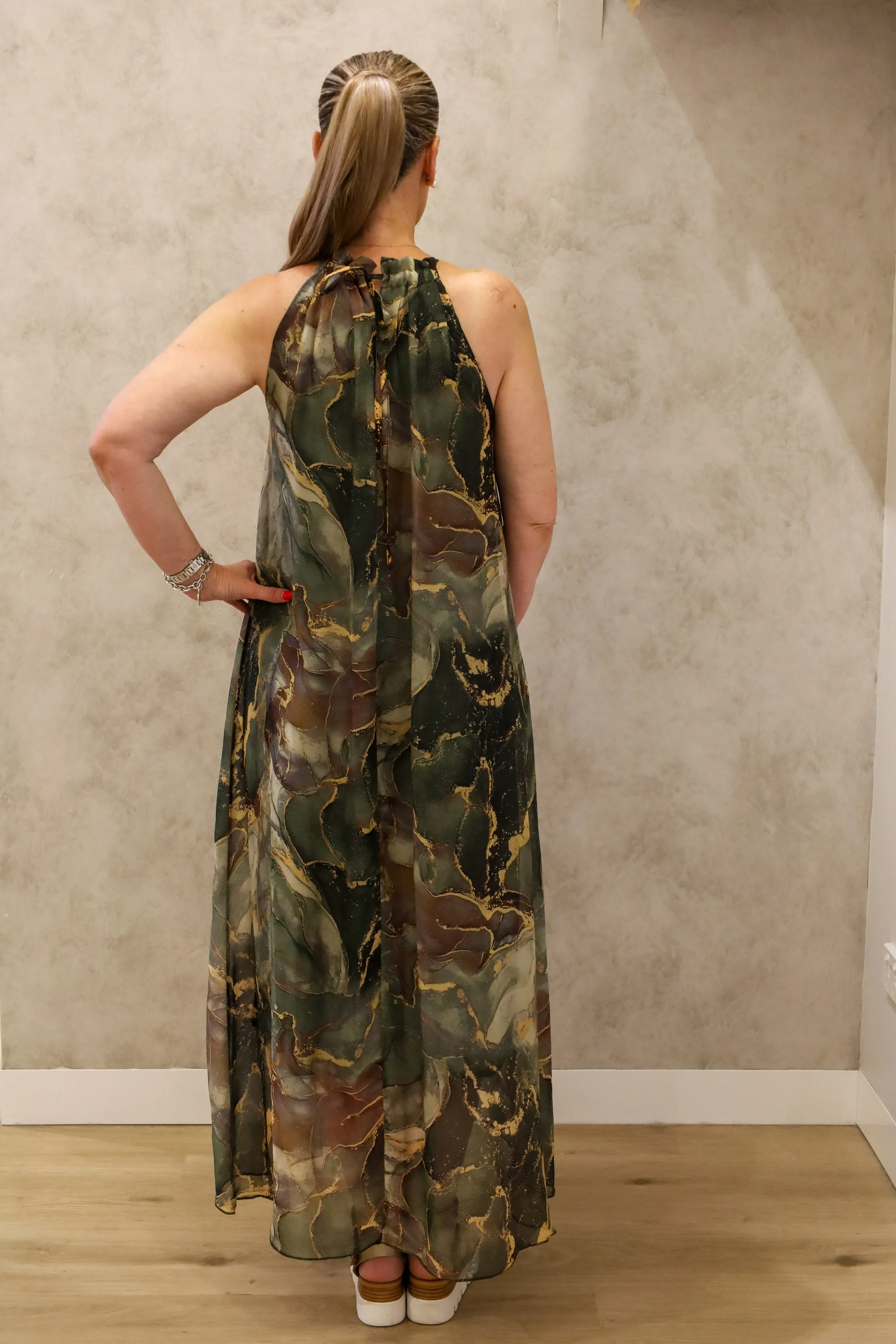 Minali Silk Dress in Khaki