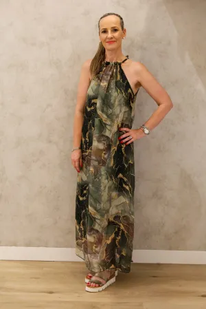 Minali Silk Dress in Khaki