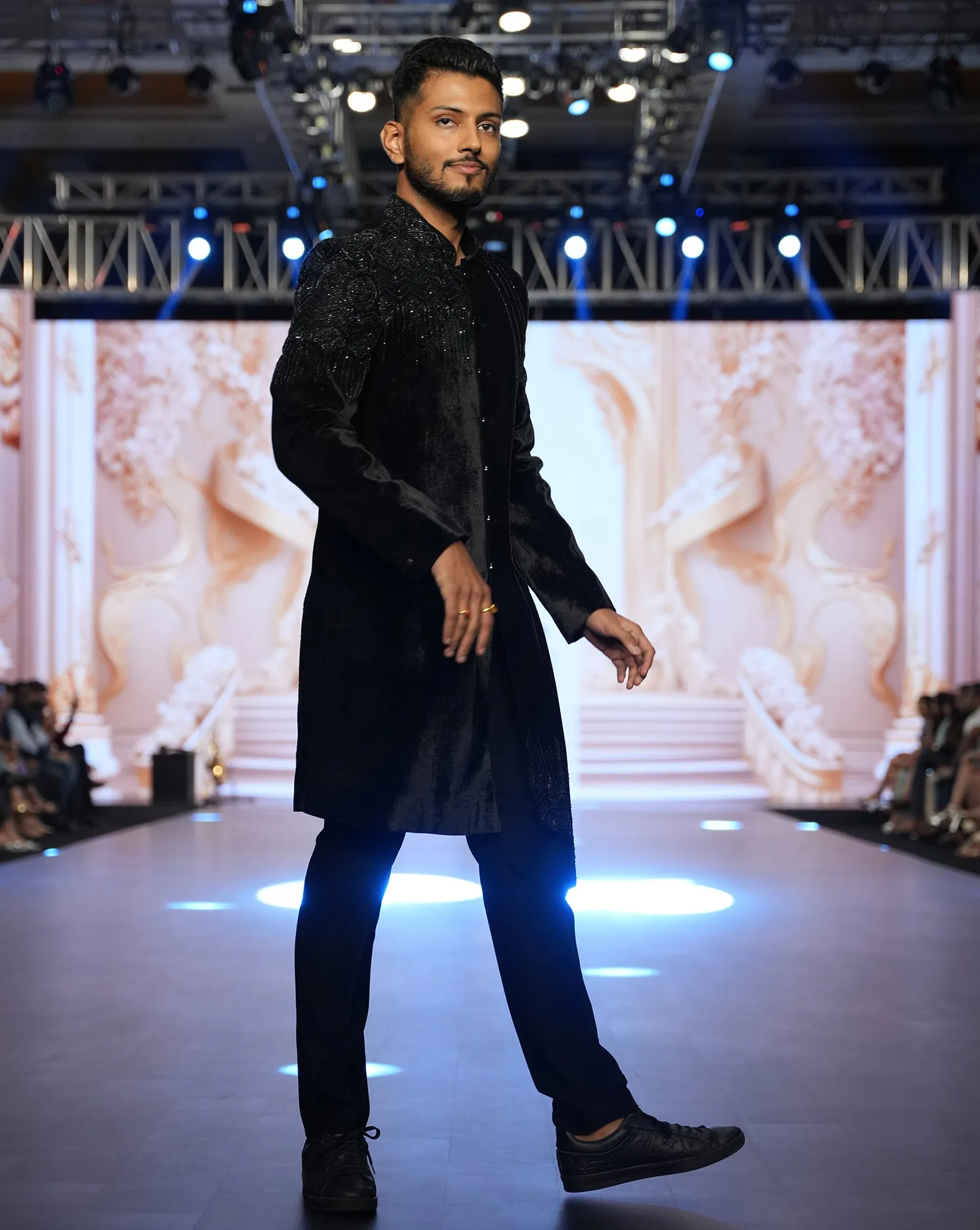 MOF Asymmetrical Black Sherwani
