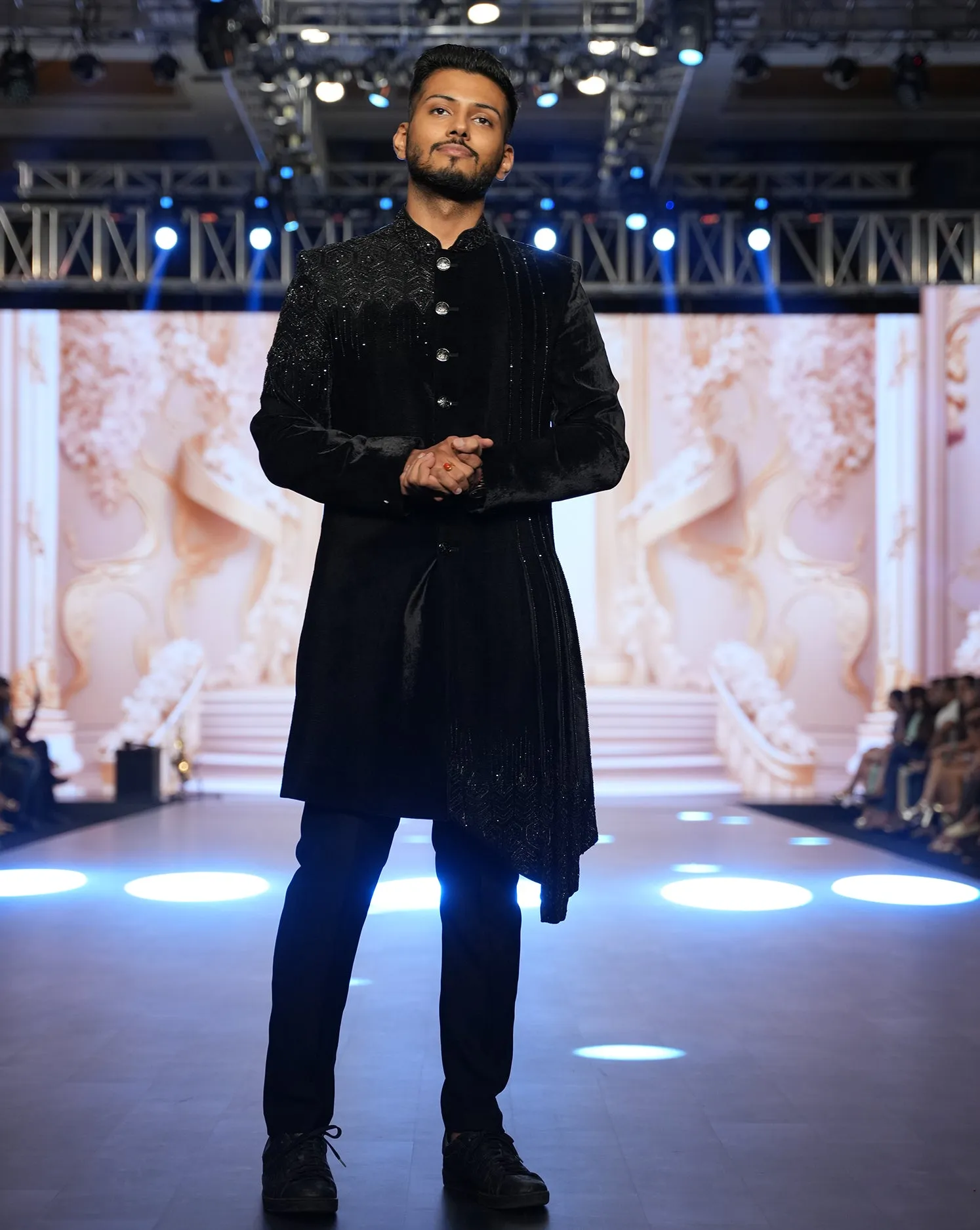 MOF Asymmetrical Black Sherwani