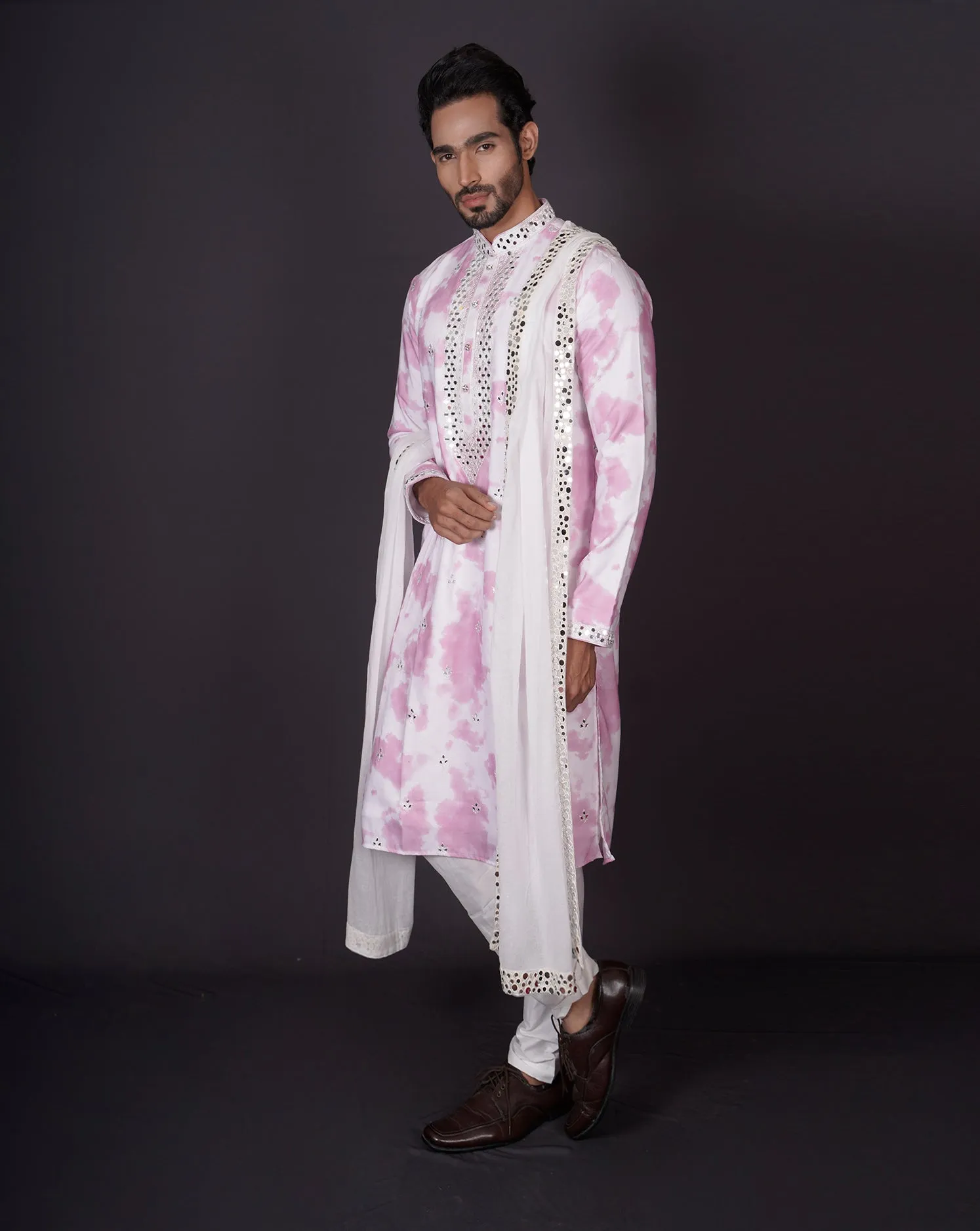 MOF Lilac tie-dye Mirror Kurta Set