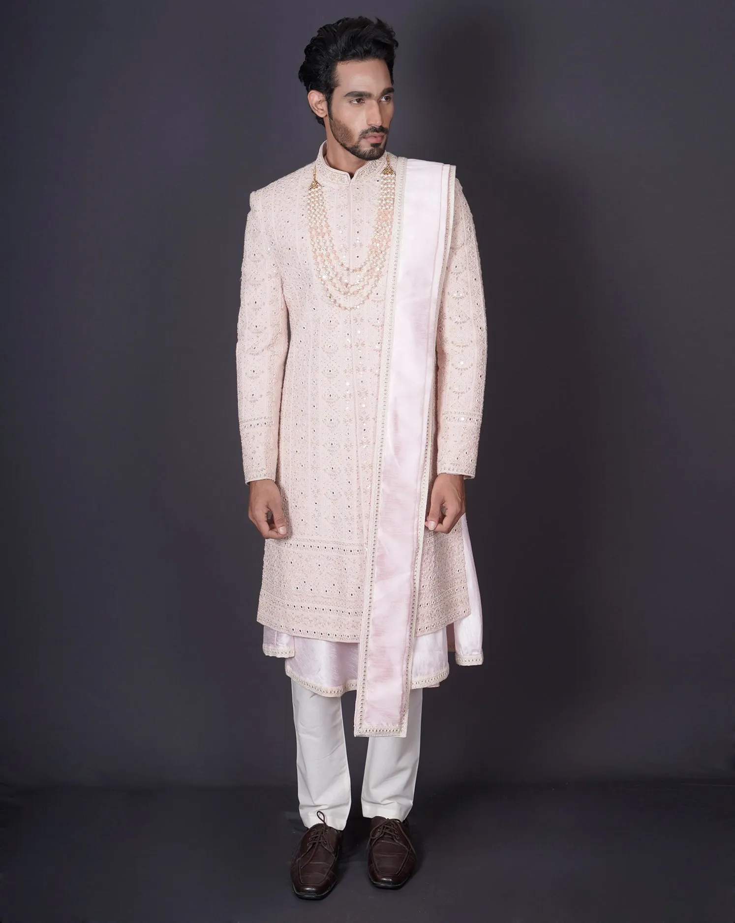 MOF Pink Embroidered Sherwani
