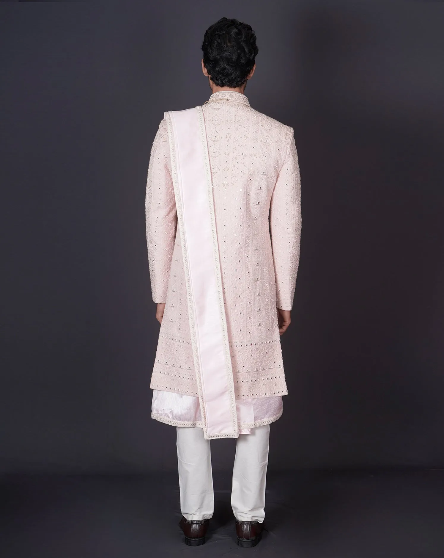 MOF Pink Embroidered Sherwani