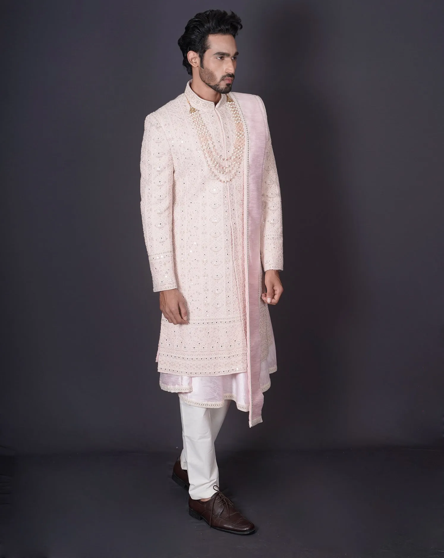 MOF Pink Embroidered Sherwani