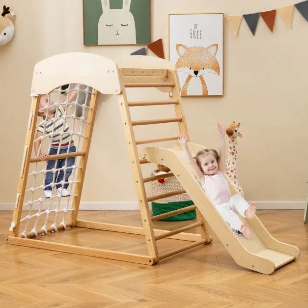 Montessori 5-in-1  Indoor Pikler Eco Wood Toddler Jungle Gym | Climbing Wall | Slide| 12m 