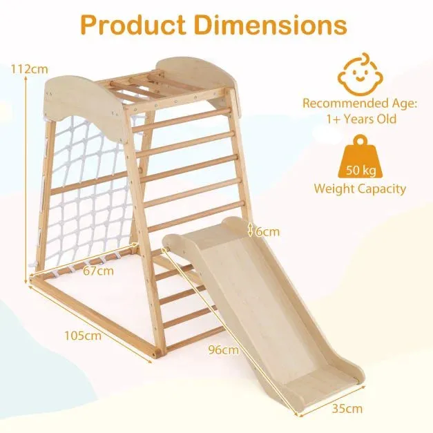 Montessori 5-in-1  Indoor Pikler Eco Wood Toddler Jungle Gym | Climbing Wall | Slide| 12m 