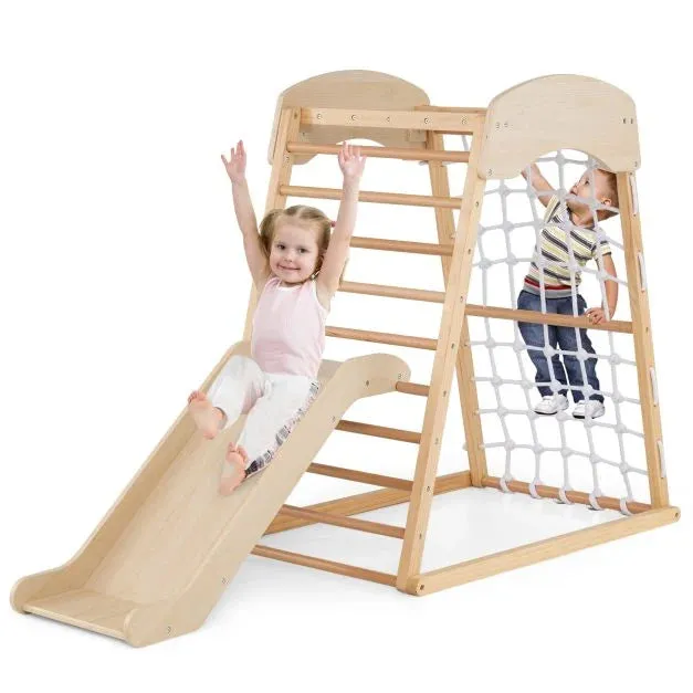 Montessori 5-in-1  Indoor Pikler Eco Wood Toddler Jungle Gym | Climbing Wall | Slide| 12m 