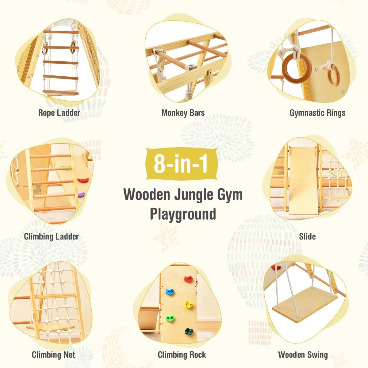 Montessori 8-in-1 Eco Wood Jungle Gym | Climber Play Set | Slide | Monkey Bars | 3 years 