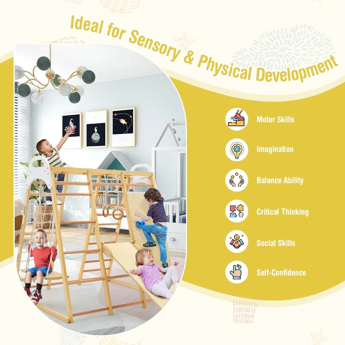 Montessori 8-in-1 Eco Wood Jungle Gym | Climber Play Set | Slide | Monkey Bars | 3 years 