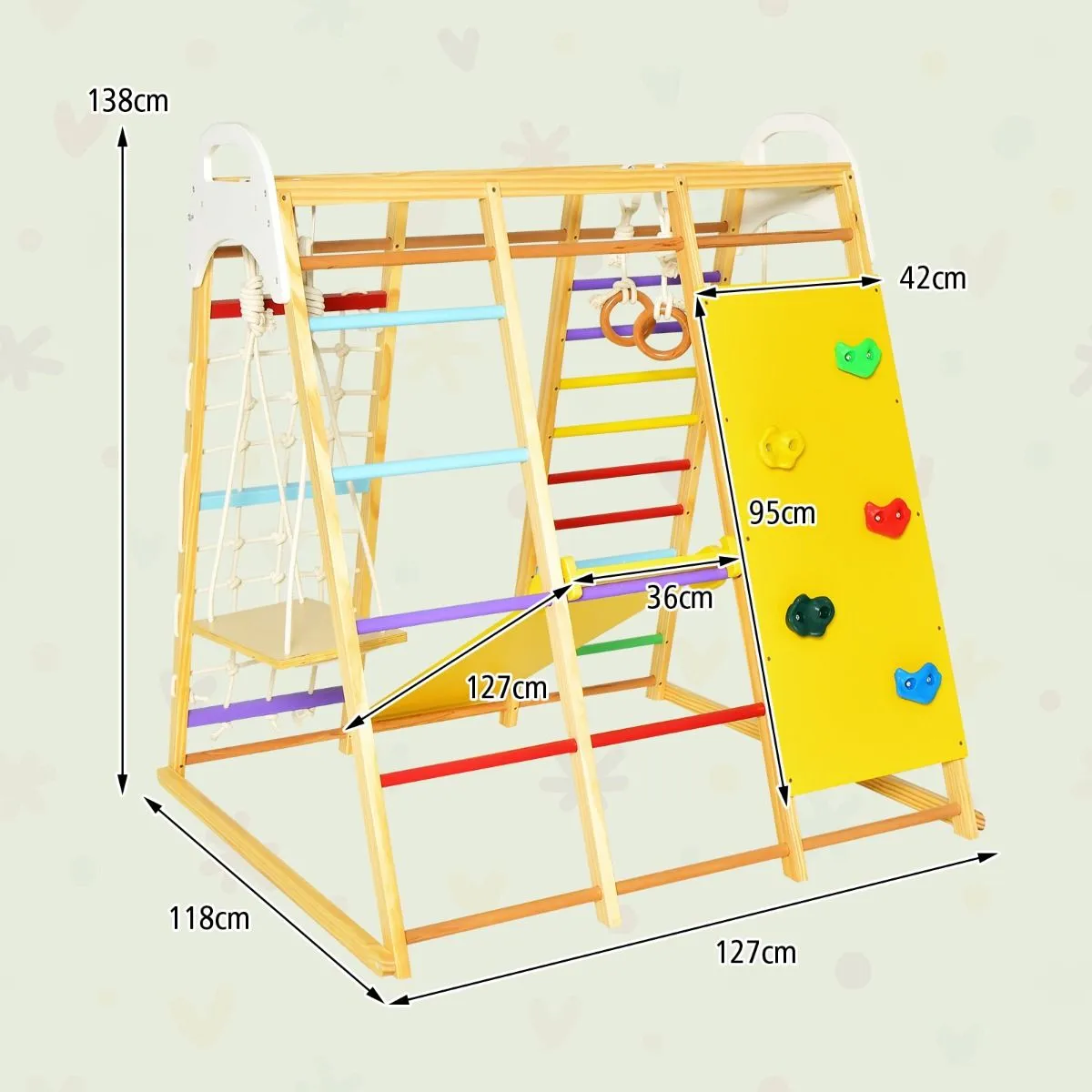 Montessori 8-in-1 Eco Wood Jungle Gym | Climber Play Set | Slide | Monkey Bars | 3 years 