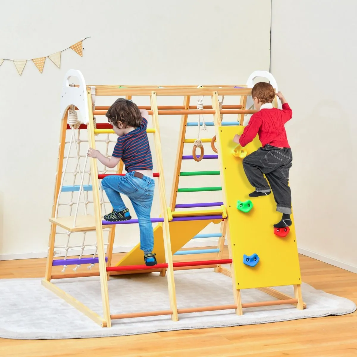 Montessori 8-in-1 Eco Wood Jungle Gym | Climber Play Set | Slide | Monkey Bars | 3 years 