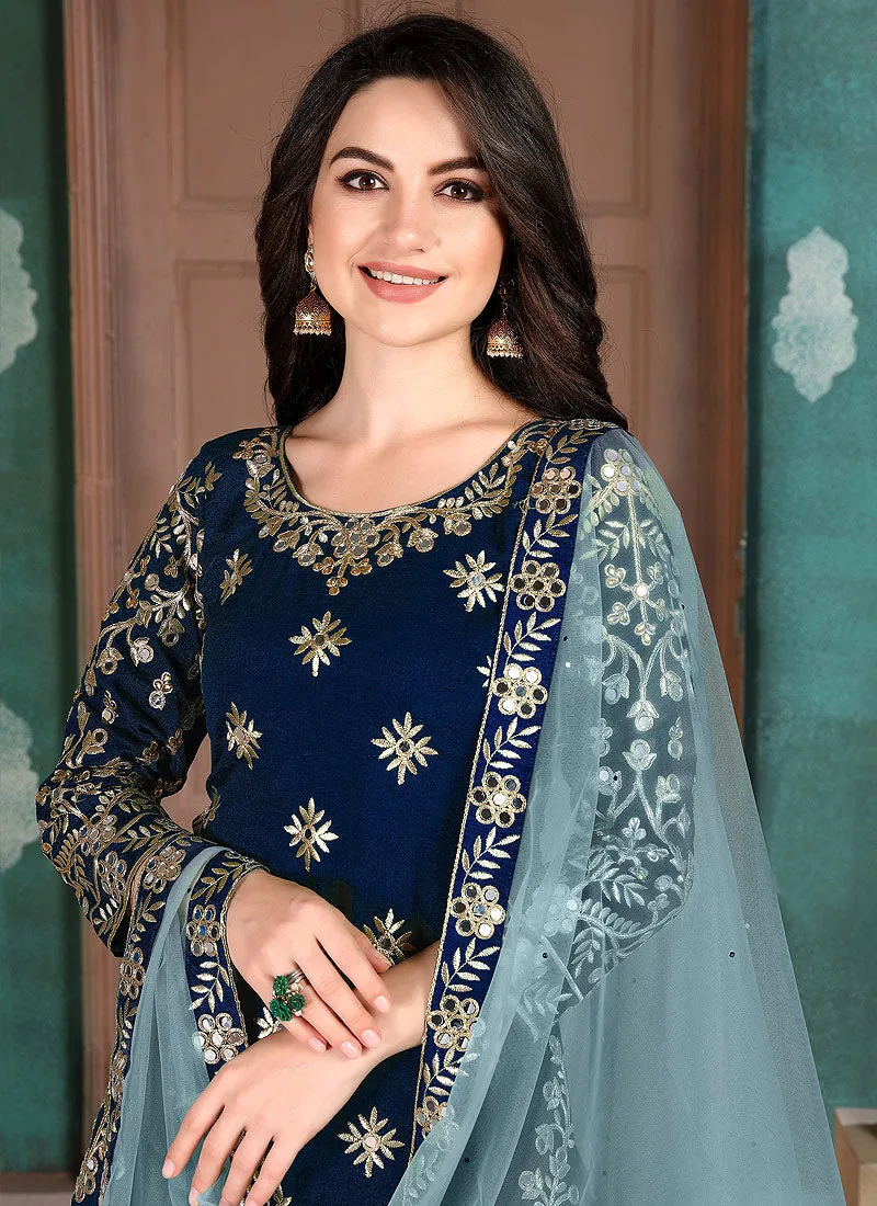Navy Blue Mirror Work Punjabi Suit