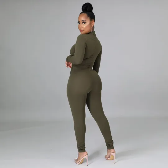 New Women Long Sleeve Crop Top Army Green Tunic Shirt/Casual Leather Patchwork Two Piece Outfit