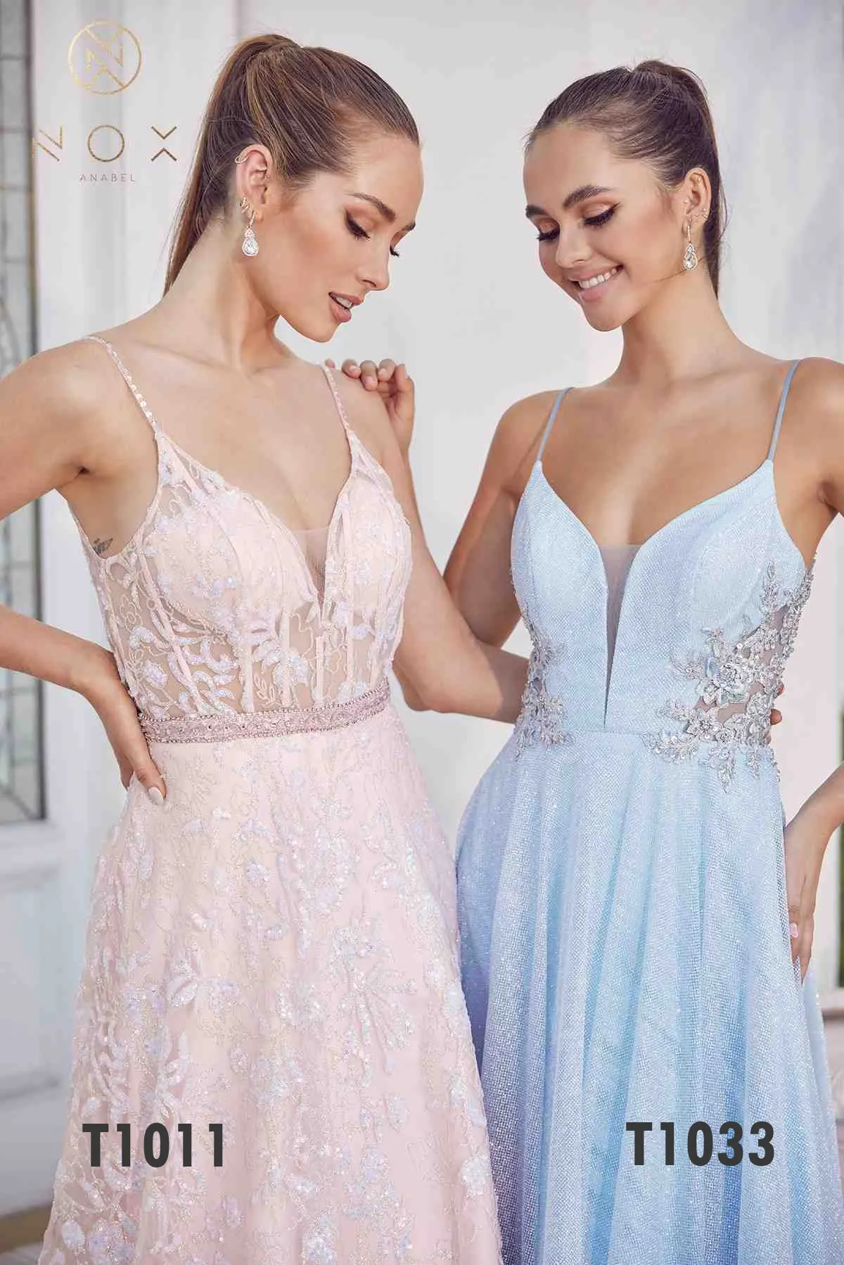 Nox Anabel T1033 Glitter Mesh Skirt A-Line Ball Gown