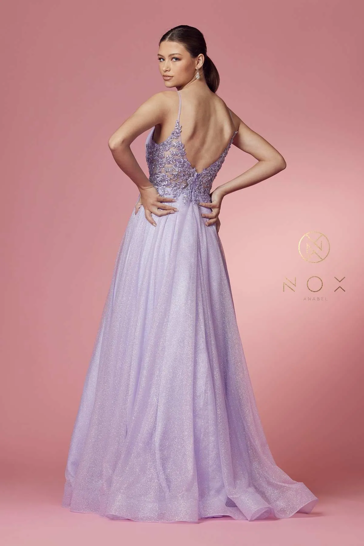 Nox Anabel T1033 Glitter Mesh Skirt A-Line Ball Gown