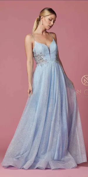 Nox Anabel T1033 Glitter Mesh Skirt A-Line Ball Gown