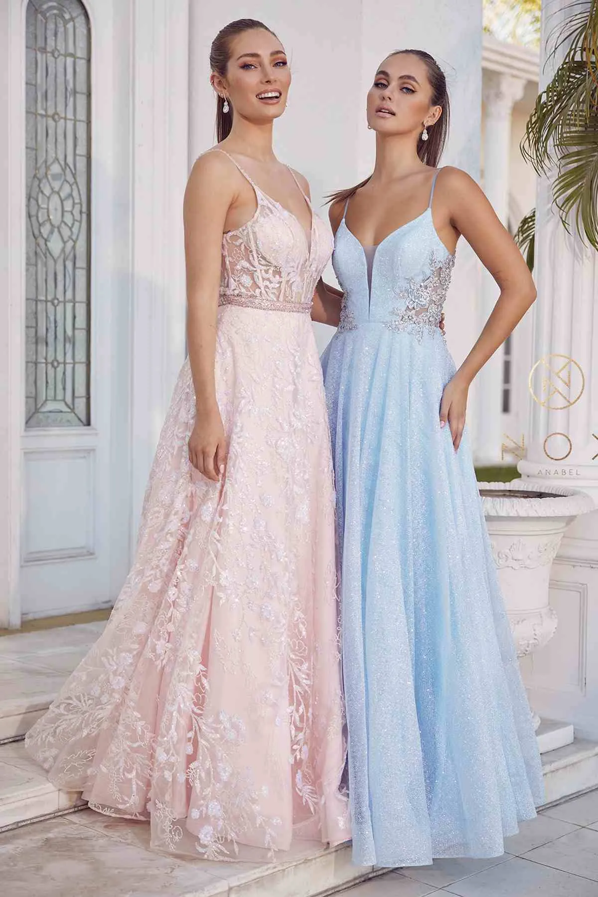 Nox Anabel T1033 Glitter Mesh Skirt A-Line Ball Gown