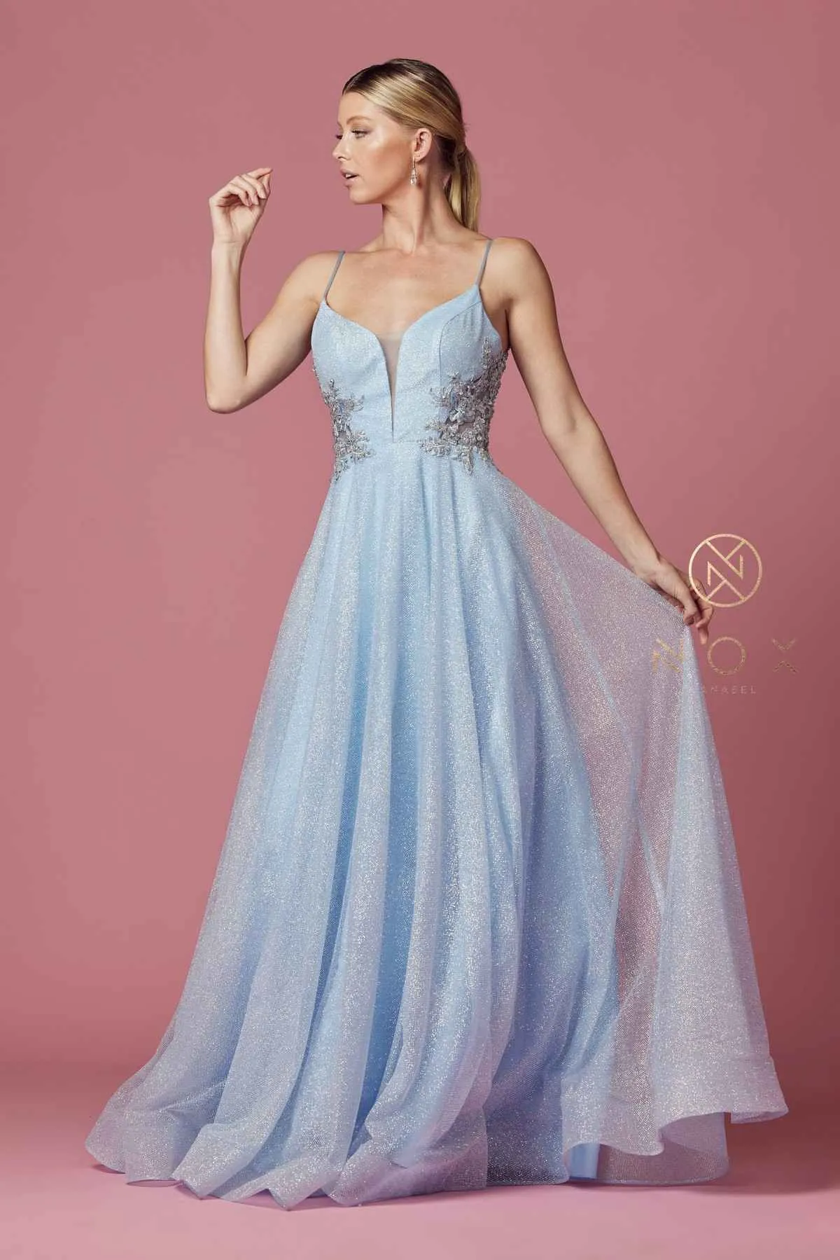 Nox Anabel T1033 Glitter Mesh Skirt A-Line Ball Gown