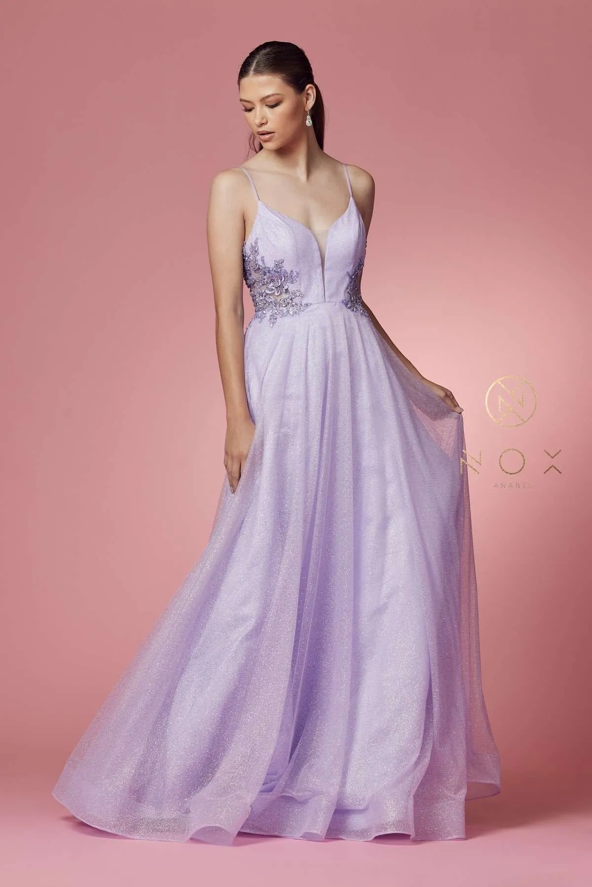 Nox Anabel T1033 Glitter Mesh Skirt A-Line Ball Gown